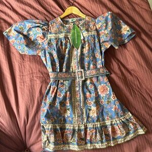 FARM Rio Floral Blue and Pink Mini Dress